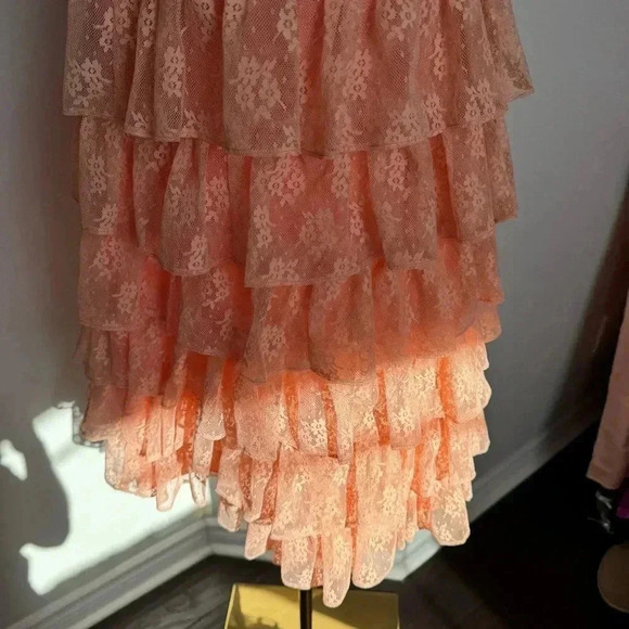 Vintage handmade peachy lace coquette dress S garden  pastel cottage - Picture 4 of 6